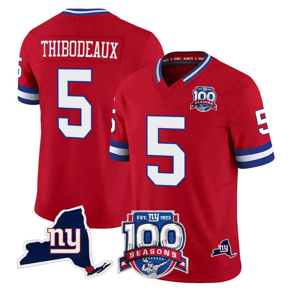 Friene NY.Giants #5 Kayvon Thibodeaux Player Red 100th Season & State Patch Vapor Limited Home Game Stitched Jerseys