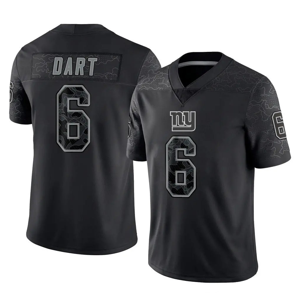Friene NY.Giants #6 Jaxson Dart Player Black Limited Reflective Home Game Stitched Jerseys