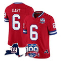 Friene NY.Giants #6 Jaxson Dart Player Red 100th Season & State Patch Vapor Limited Home Game Stitched Jerseys