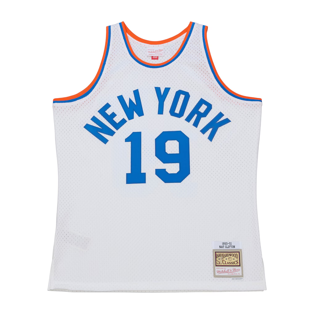 Friene NY.Knicks #19 Nathaniel Clifton Mitchell & Ness White 1950-51 Pioneers Swingman Jerseys