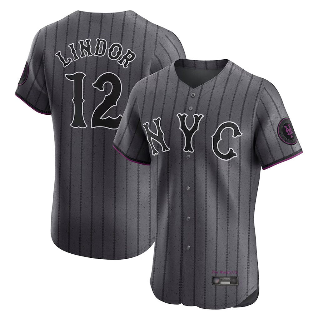 Friene NY.Mets #12 Francisco Lindor Player Gray City Connect Limited Elite Home Stitched Jerseys