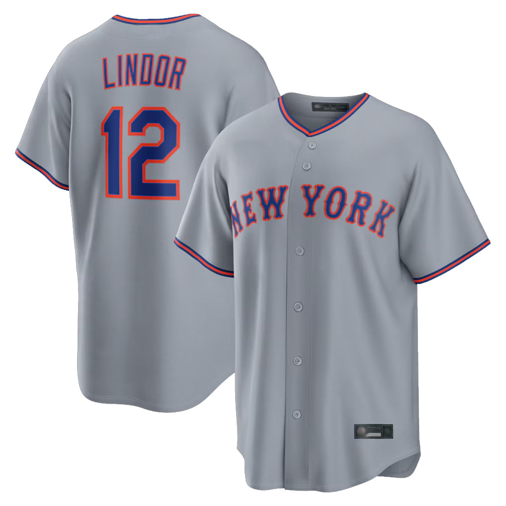 Friene NY.Mets #12 Francisco Lindor Player Gray Road Home Game Stitched Jerseys