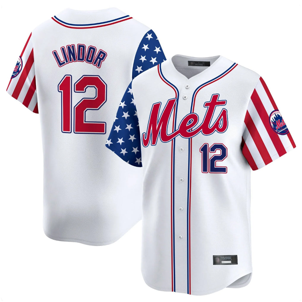 Friene NY.Mets #12 Francisco Lindor Player White 2025 Independence Day Vapor Premier Limited  Stitched Jerseys