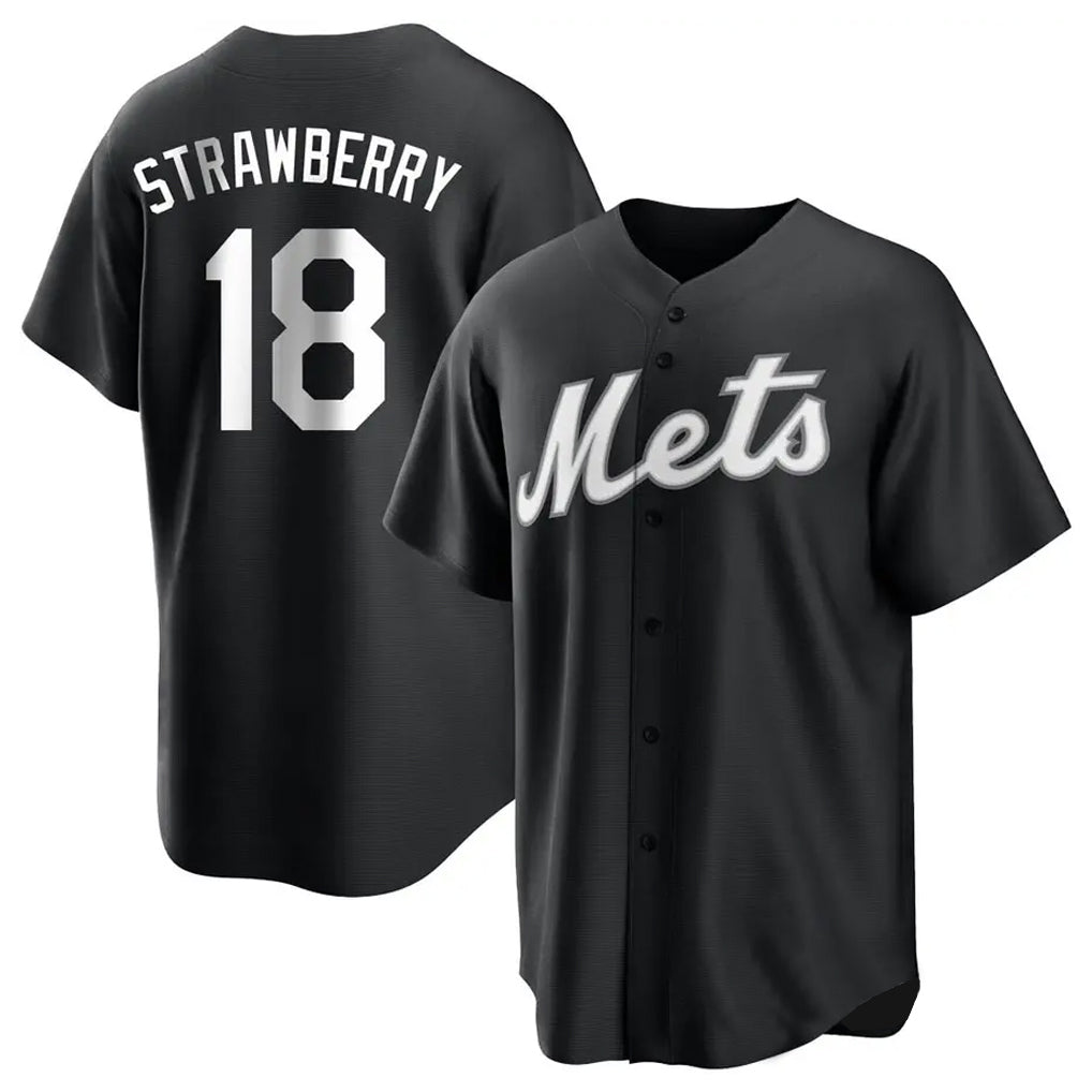 Friene NY.Mets #18 Darryl Strawberry Player Black Home Game Stitched Jerseys
