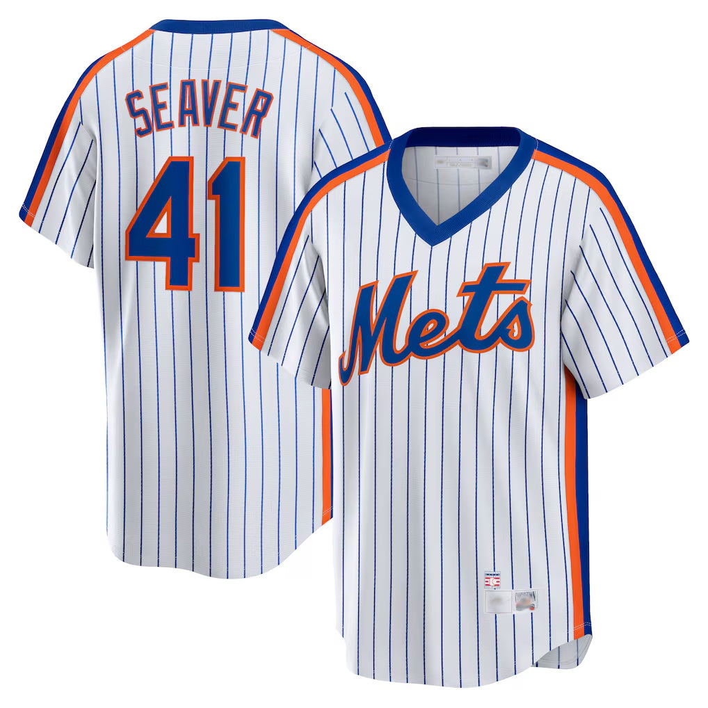 Friene NY.Mets #41 Tom Seaver Player White Cooperstown Collection T-shirt Home Stitched Jerseys
