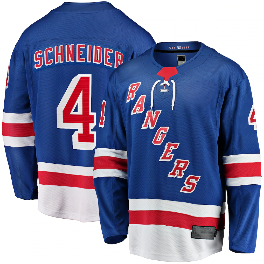 Friene NY.Rangers #4 Braden Schneider Blue Home Premier Breakaway Jerseys