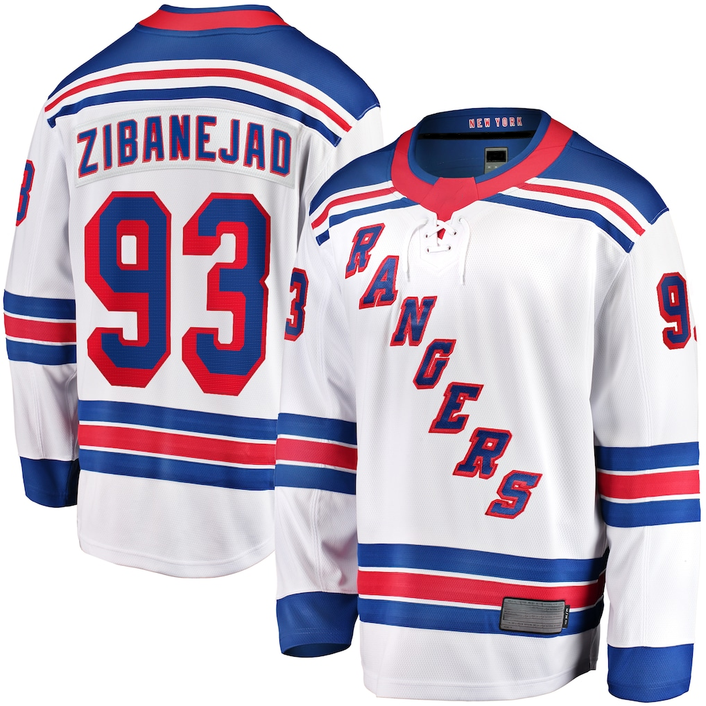 Friene NY.Rangers #93 Mika Zibanejad White Away Premier Breakaway Player Jerseys