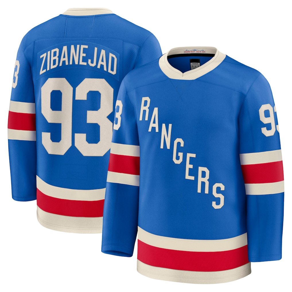 Friene NY.Rangers #93 Mika Zibanejad Blue Centennial Premium Jerseys