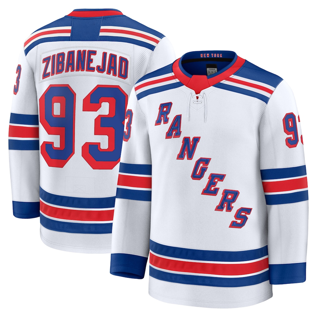 Friene NY.Rangers #93 Mika Zibanejad White Away Premium Jerseys