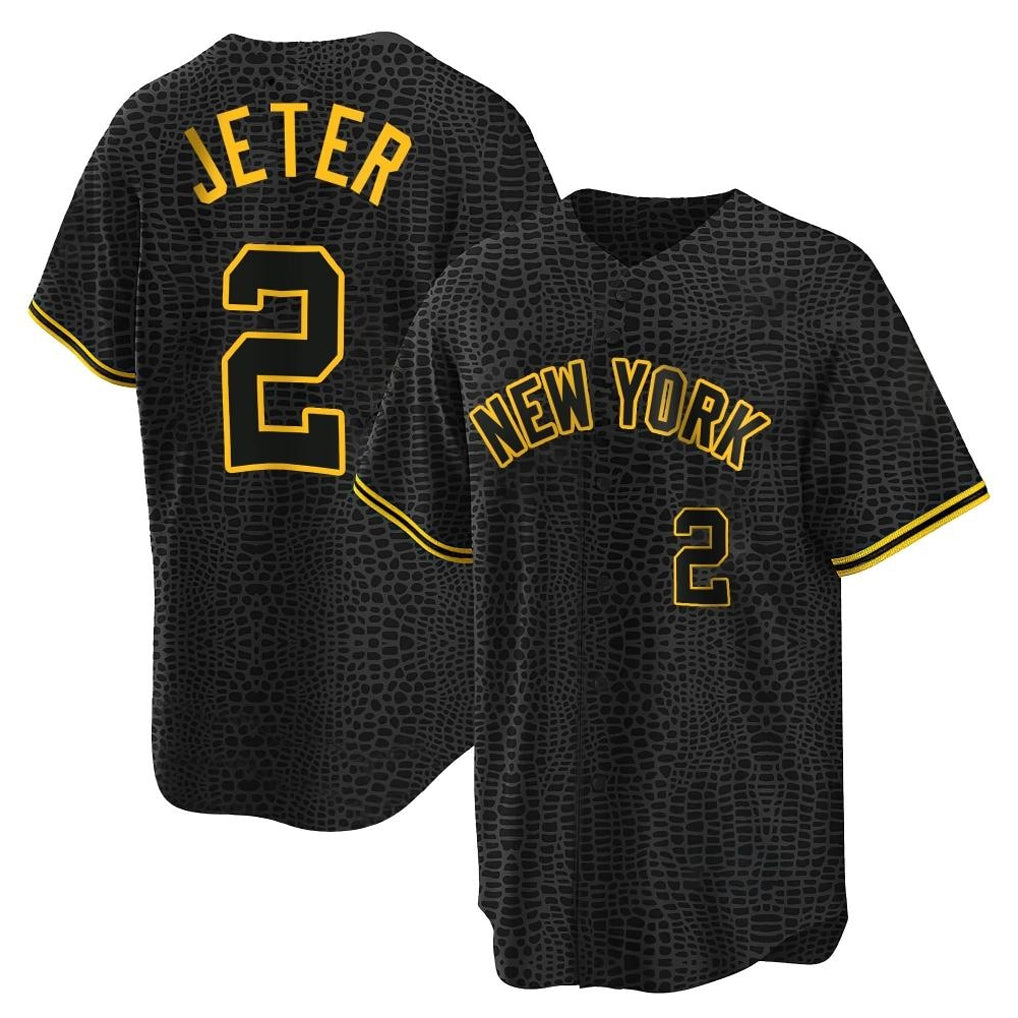 Friene  NY.Yankees #2 Derek Jeter Player Black Snake Skin City Game Home Stitched Jerseys