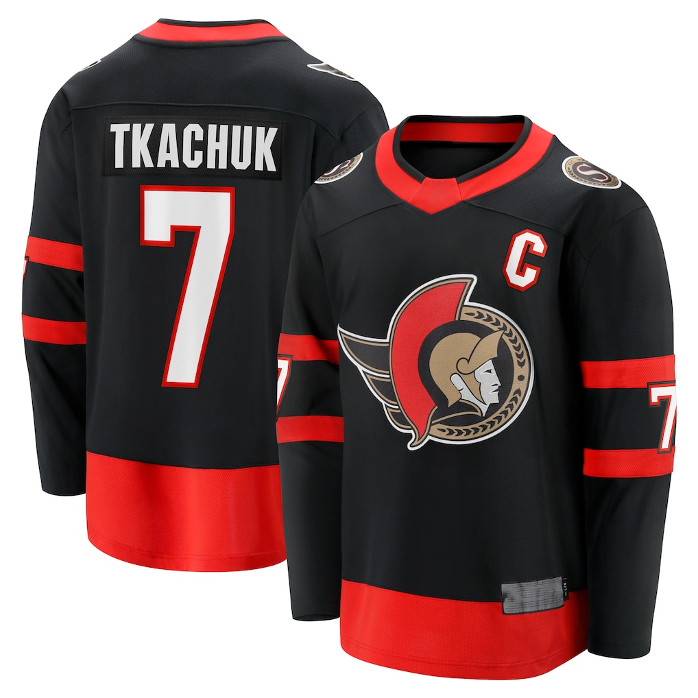 Friene O.Senators #7 Brady Tkachuk Black Home Breakaway Jerseys