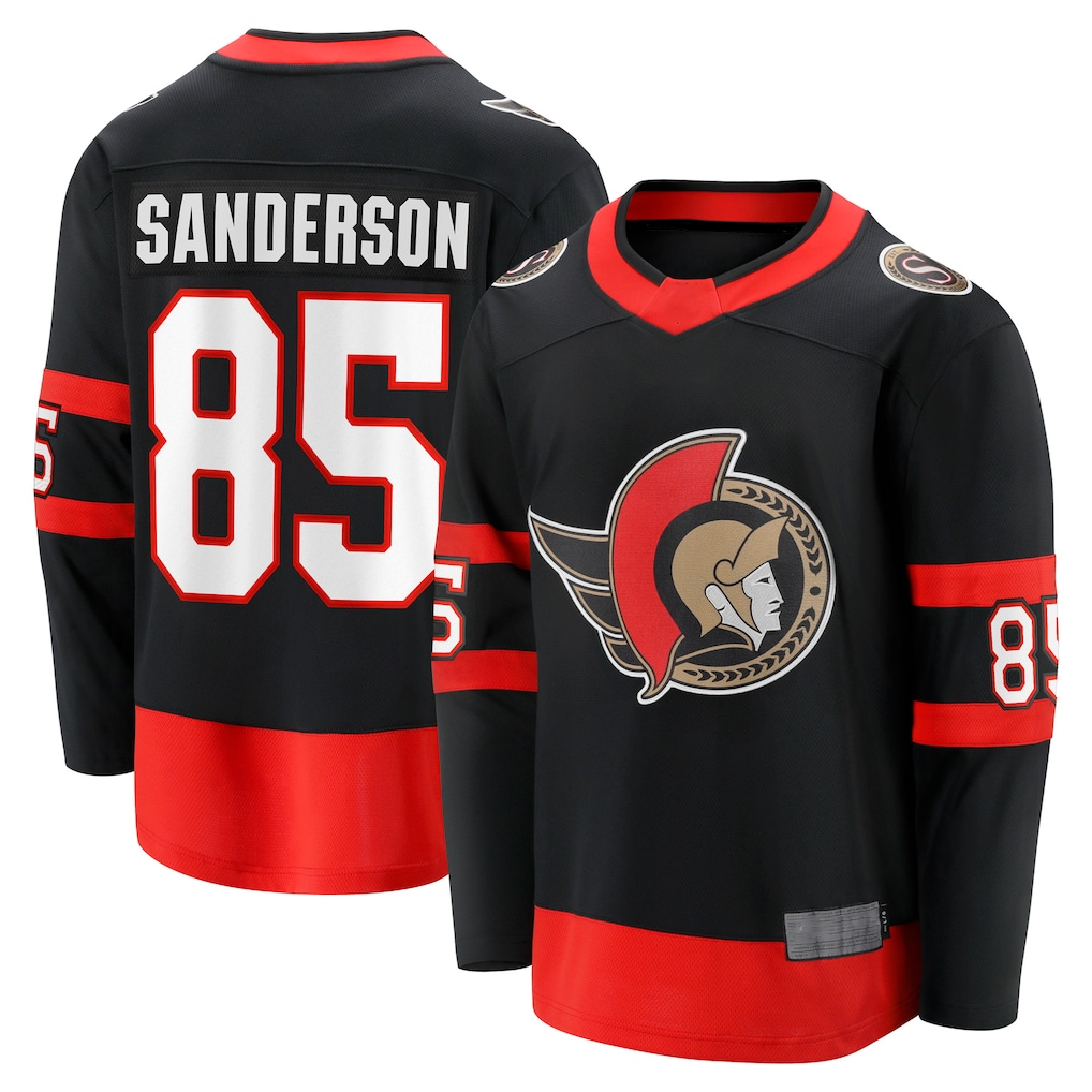 Friene O.Senators #85 Jake Sanderson Black Home Breakaway Jerseys