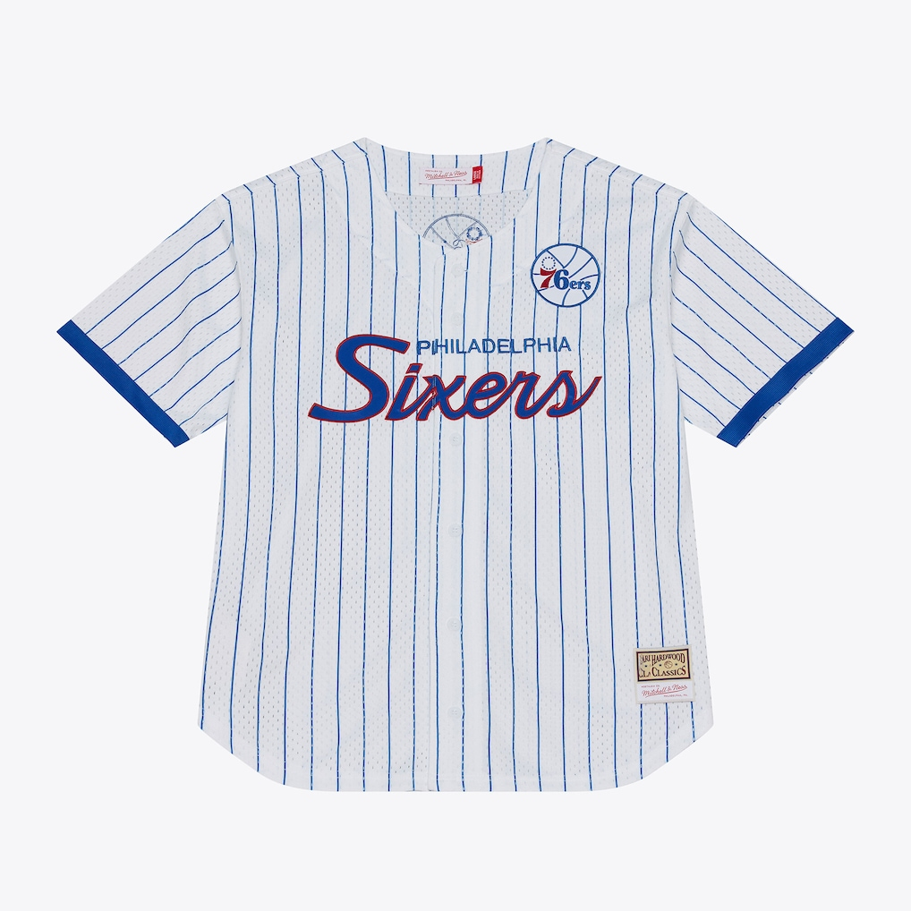 Friene P.76ers Mitchell & Ness White Head Coach Pinstripe Mesh Full-Button Baseball Jerseys