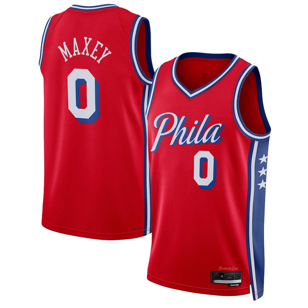 Friene P.76ers #0 Tyrese Maxey  Red Swingman Jerseys - Statement Edition