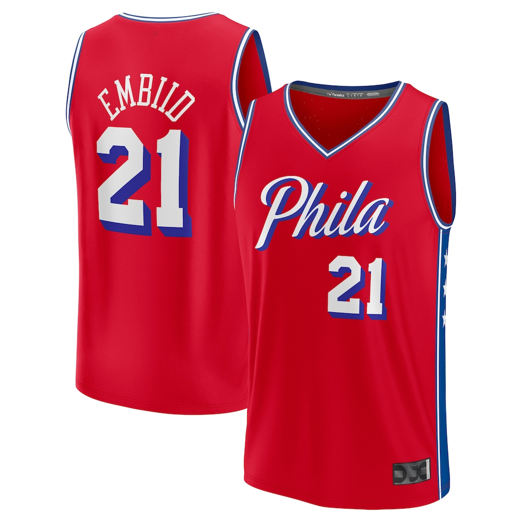 Friene P.76ers #21 Joel Embiid Red Fast Break Replica Player Jerseys - Statement Edition