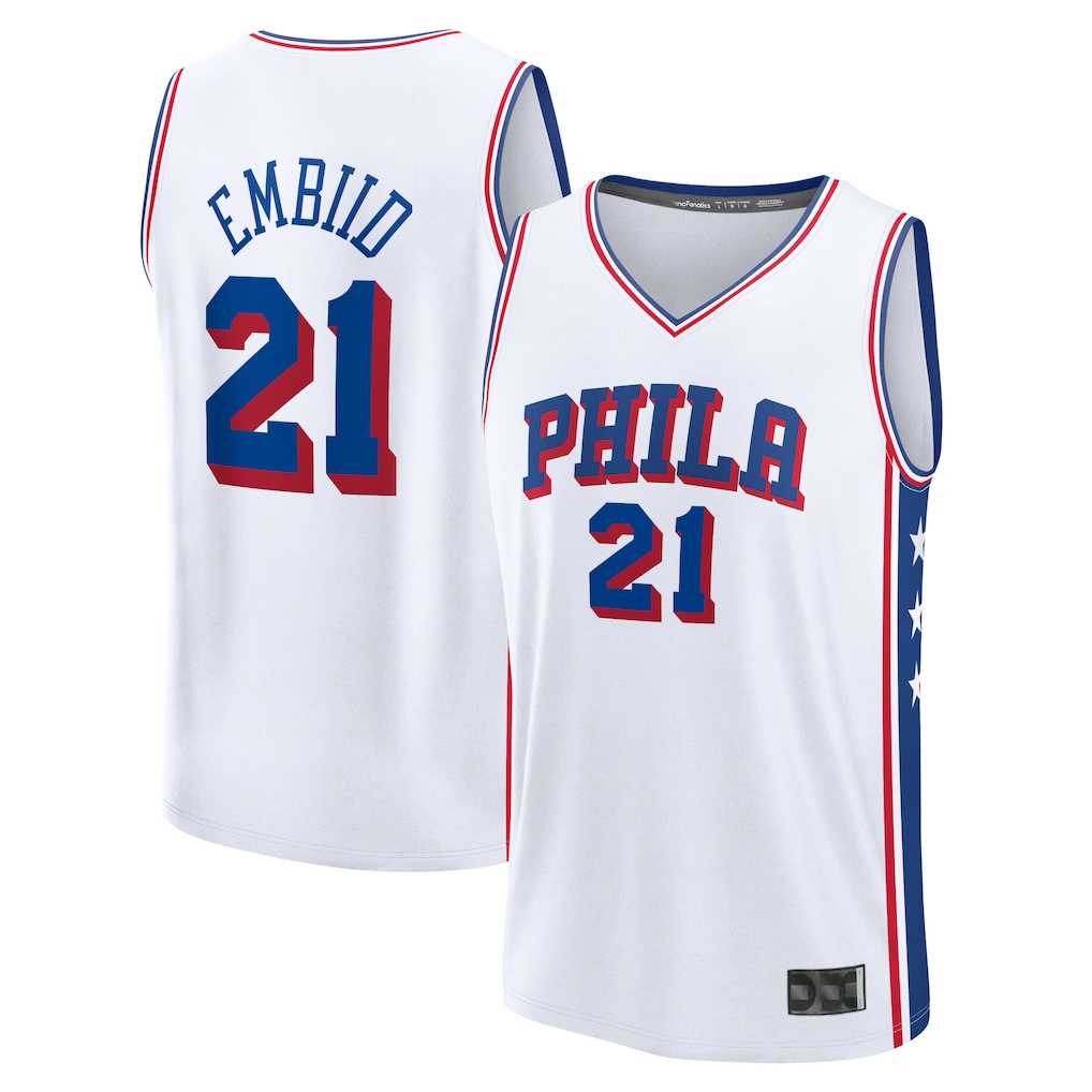Friene P.76ers #21 Joel Embiid  White Fast Break Replica Jerseys - Association Edition