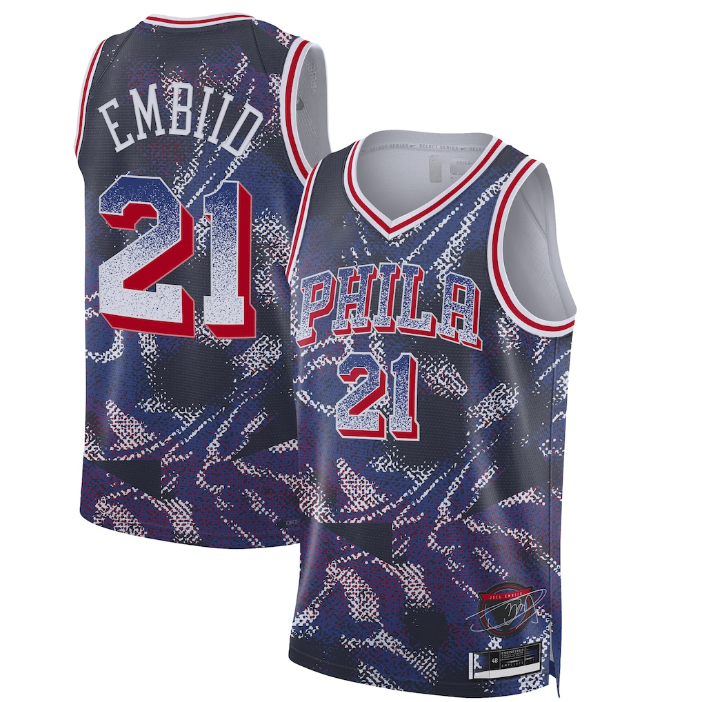 Friene P.76ers #21 Joel Embiid Navy 2025 Select Series Swingman Player Jerseys