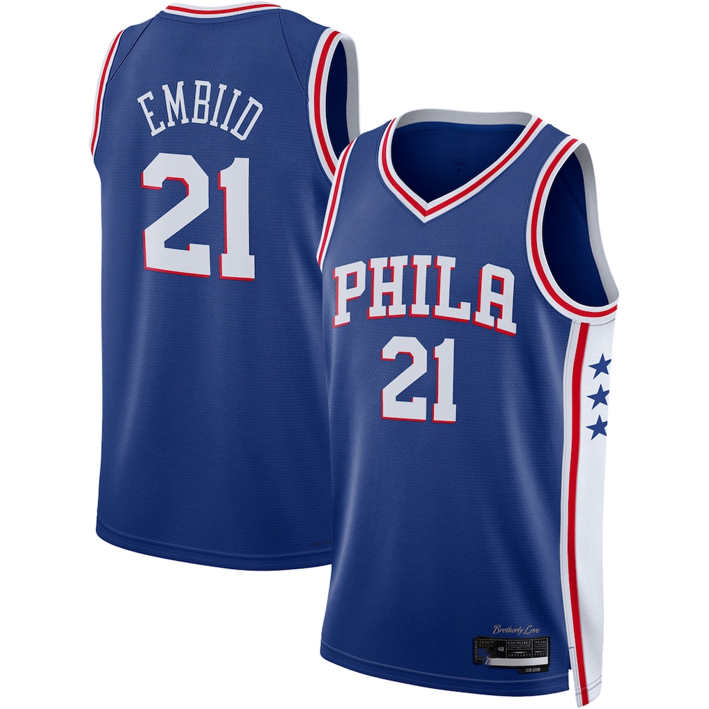 Friene P.76ers #21 Joel Embiid Royal Swingman Jerseys - Icon Edition