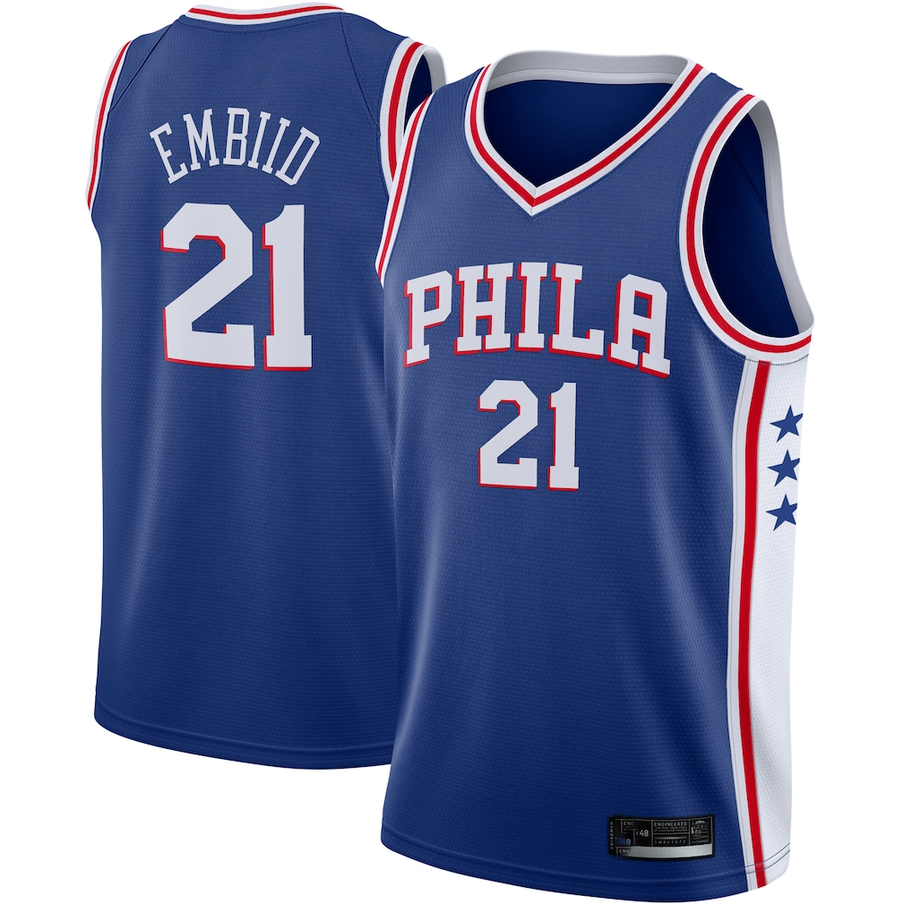 Friene P.76ers #21 Joel Embiid Royal Swingman Jerseys - Icon Edition