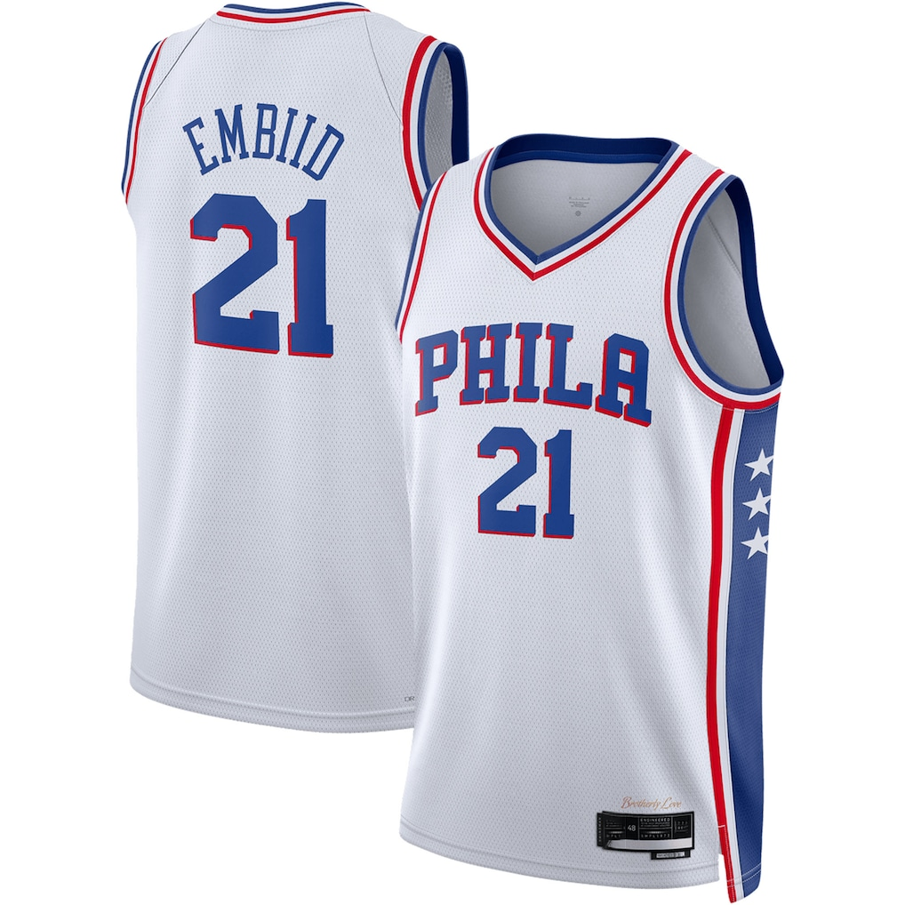 Friene P.76ers #21 Joel Embiid White Swingman Jerseys - Association Edition