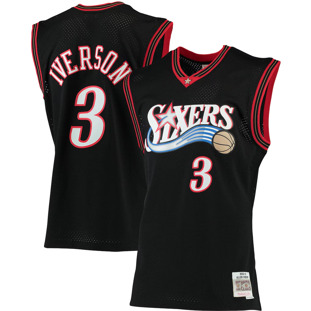 Friene P.76ers #3 Allen Iverson Mitchell & Ness Black 200001 Big & Tall Hardwood Classics Swingman Jerseys