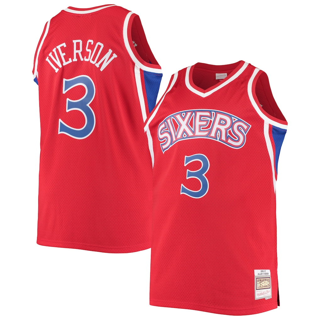 Friene P.76ers #3 Allen Iverson Mitchell & Ness Red 199697 Big & Tall Hardwood Classics Swingman Jerseys
