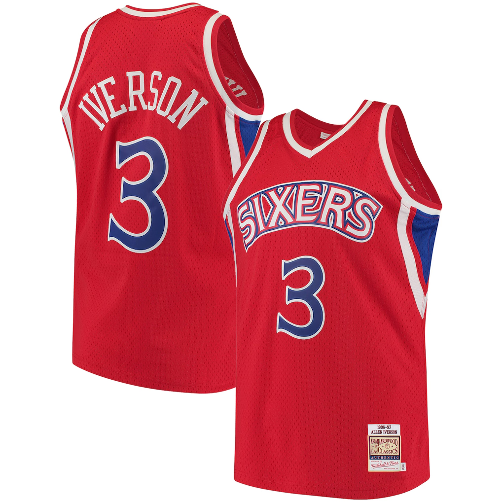 Friene P.76ers #3 Allen Iverson Mitchell & Ness Red 199697 Hardwood Classics Authentic Jerseys