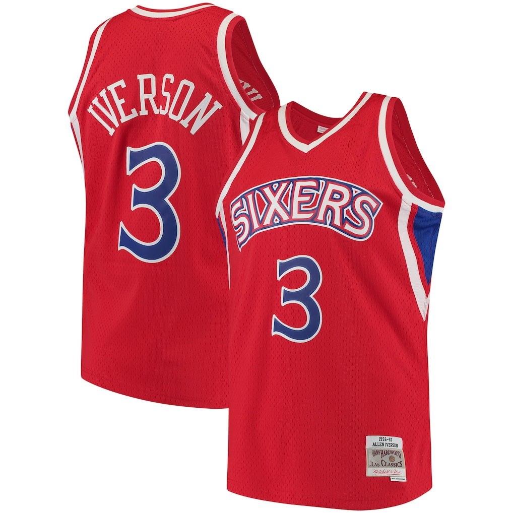 Friene P.76ers #3 Allen Iverson Mitchell & Ness Red 199697 Hardwood Classics Swingman Jerseys