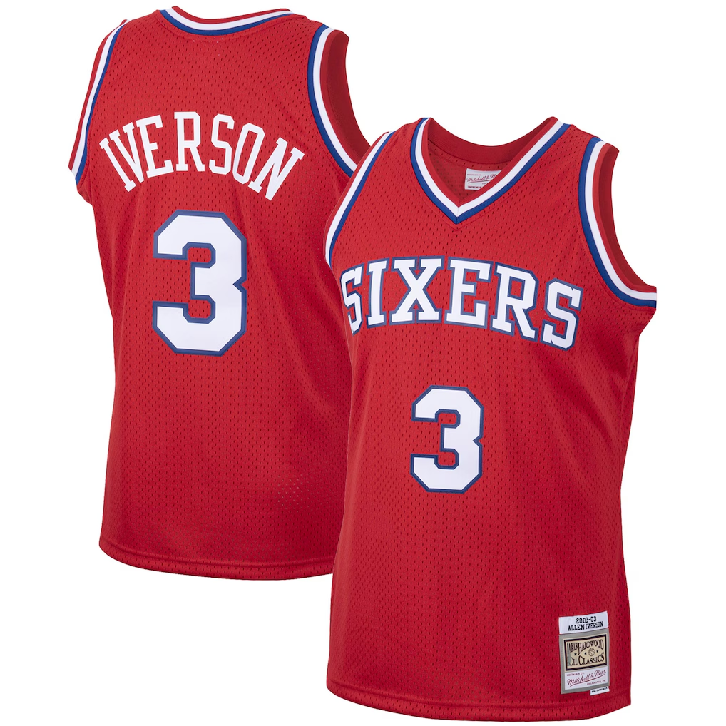 Friene P.76ers #3 Allen Iverson Mitchell & Ness Red 200203 Hardwood Classics Swingman Jerseys