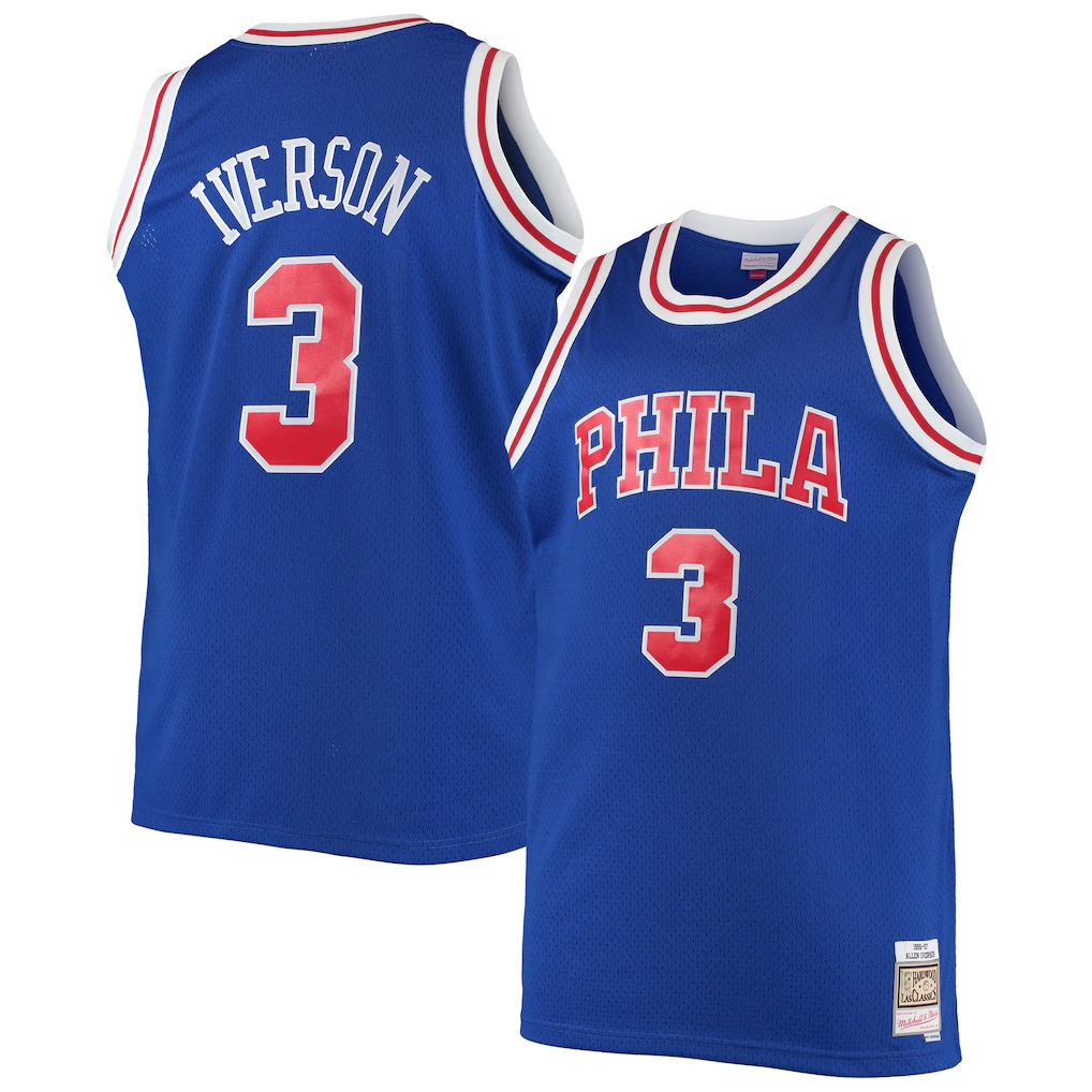 Friene P.76ers #3 Allen Iverson Mitchell & Ness Royal 199697 Big & Tall Hardwood Classics Swingman Jerseys