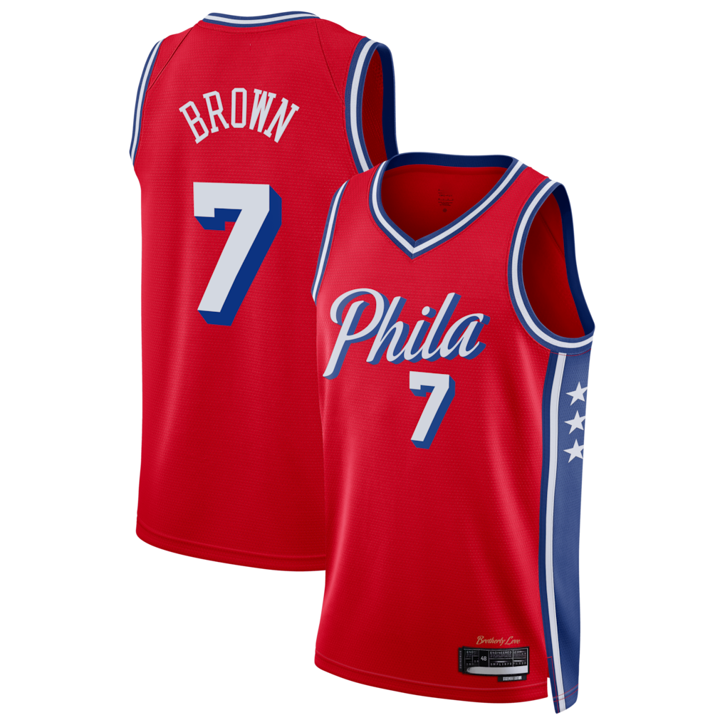 Friene P.76ers #7 Jaylen Brown Red Swingman Jerseys - Statement Edition