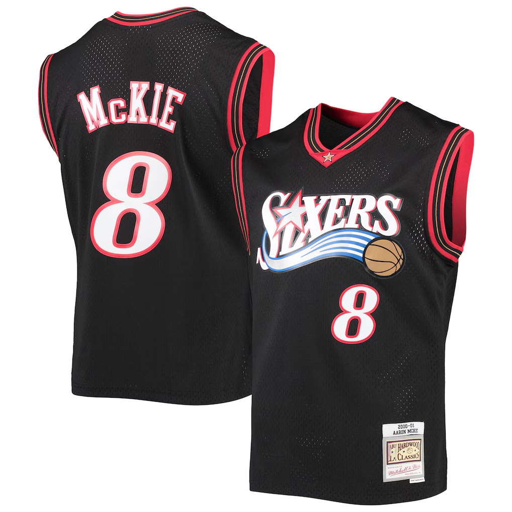 Friene P.76ers #8 Aaron McKie Mitchell & Ness Black Hardwood Classics Swingman Jerseys