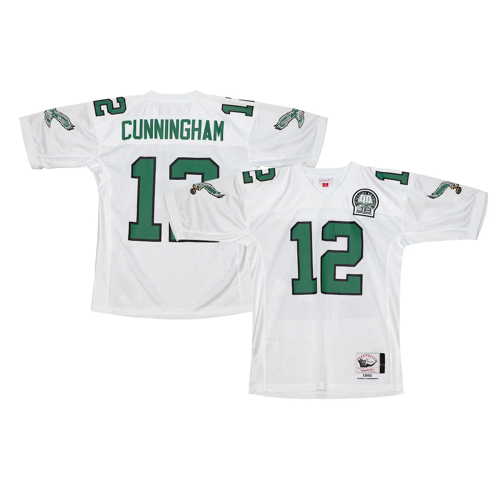 Friene P.Eagles 1992 #12 Randall Cunningham Mitchell & Ness White Authentic Throwback Retired Player Stitched Jerseys