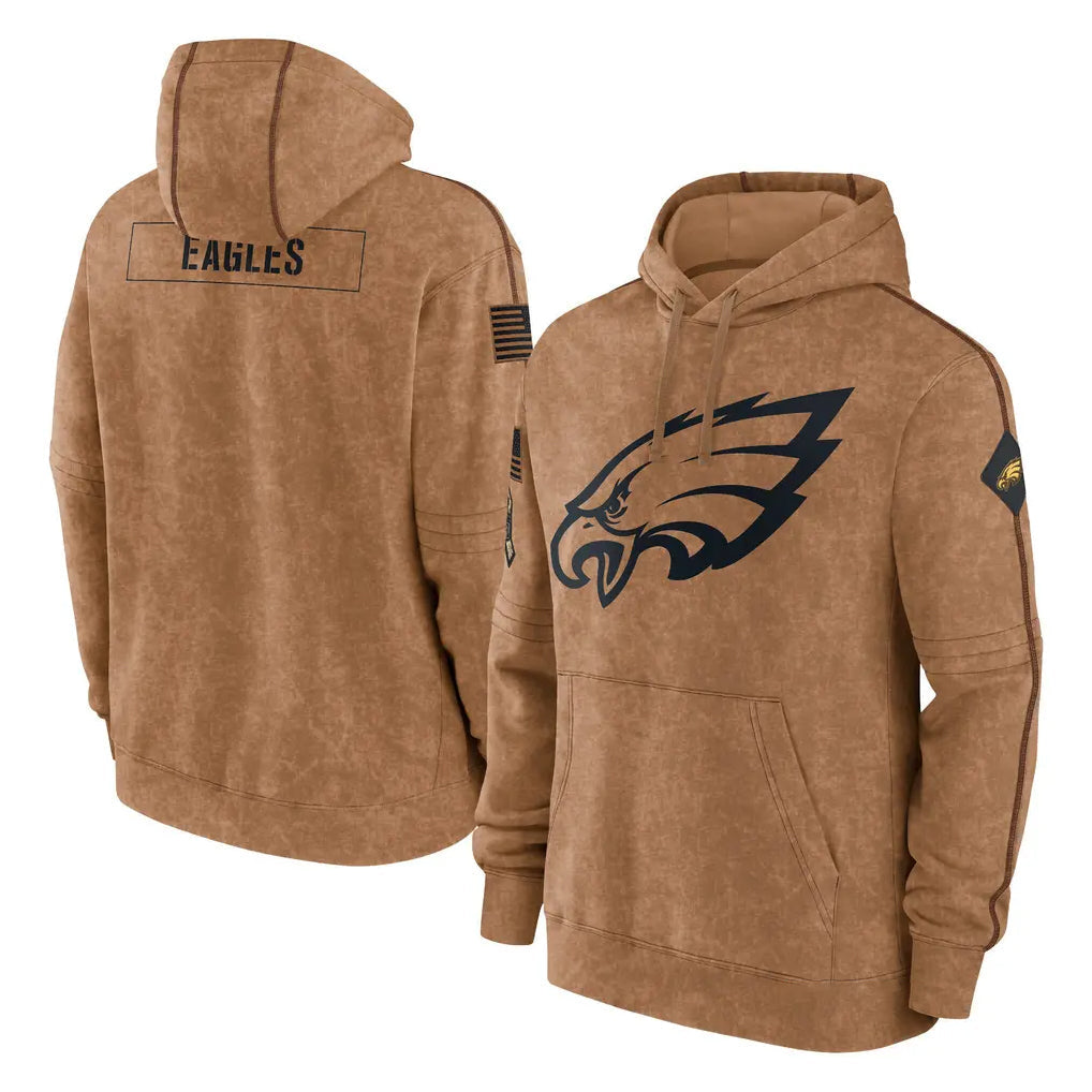 FrieneP.Eagles Brown Salute to Service Pullover Hoodies Limited Game Blank Player Stitched Jerseys