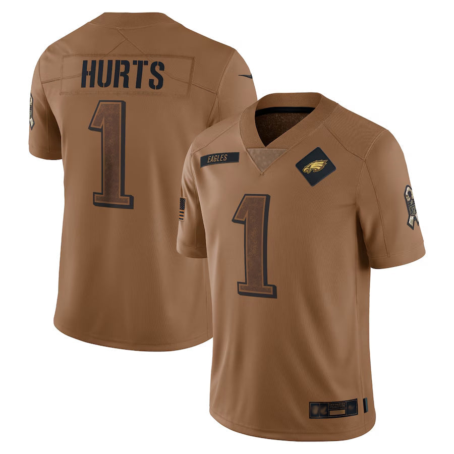 Friene P.Eagles #1 Jalen Hurts Player Brown Salute To Service Limited Stitched Jerseys
