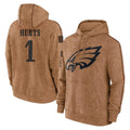 Friene P.Eagles #1 Jalen Hurts Player Brown Salute to Service Pullover Hoodies Limited Game Stitched Jerseys