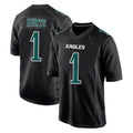 Friene P.Eagles #1 Jalen Hurts Player Carbon Black Fashion Home Game Stitched Jerseys