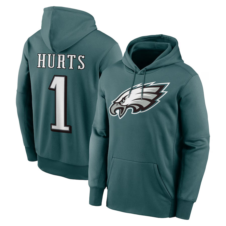 Friene P.Eagles #1 Jalen Hurts Player Green Military Hoodie Game Stitched Jerseys