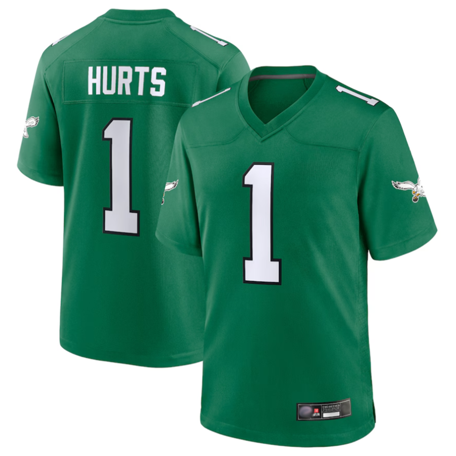 Friene P.Eagles #1 Jalen Hurts Player Kelly Green Game Baseball Stitched Jerseys