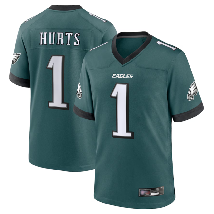 Friene P.Eagles #1 Jalen Hurts Player Midnight Green Game Baseball Stitched Jerseys