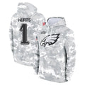 Friene P.Eagles #1 Jalen Hurts Player Military Hoodie Arctic Camo Salute To Service Stitched Jerseys