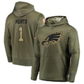 Friene P.Eagles #1 Jalen Hurts Player Military Hoodie Salute To Service Olive Stitched Jerseys