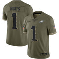 Friene P.Eagles #1 Jalen Hurts Player Salute To Service Olive Stitched Jerseys