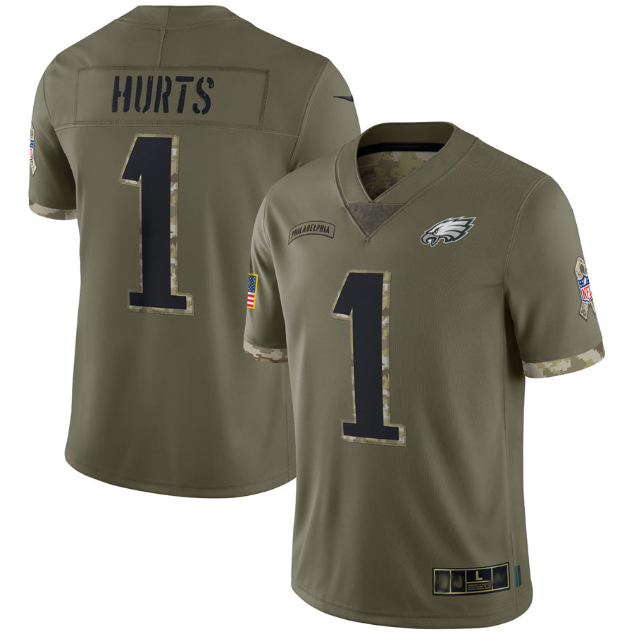 Friene P.Eagles #1 Jalen Hurts Player Salute To Service Olive Stitched Jerseys