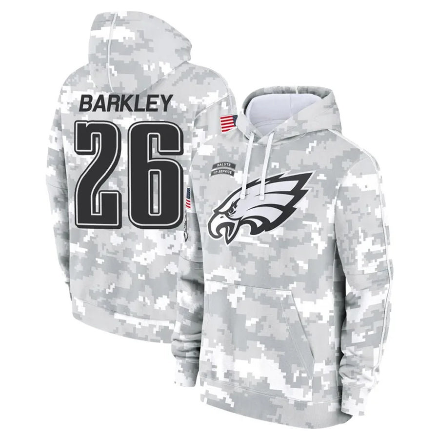 Friene P.Eagles #26 Saquon Barkley Player Military Hoodie Arctic Camo Salute To Service Stitched Jerseys