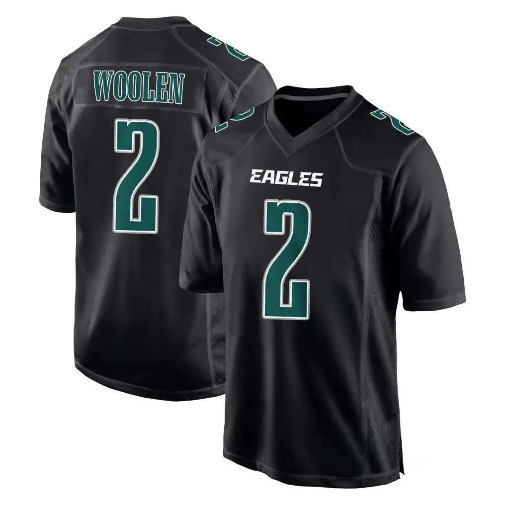 Friene P.Eagles #2 Riq Woolen Player Carbon Black Fashion Home Game Stitched Jerseys