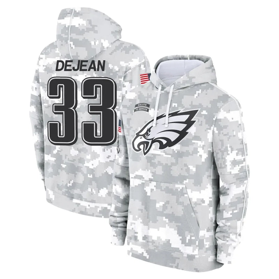 Friene P.Eagles #33 Cooper DeJean Player Military Hoodie Arctic Camo Salute To Service Stitched Jerseys