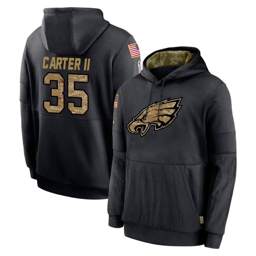 Friene P.Eagles #35 Michael Carter II Player Black Salute to Service Hoodies Limited Game Stitched Jerseys