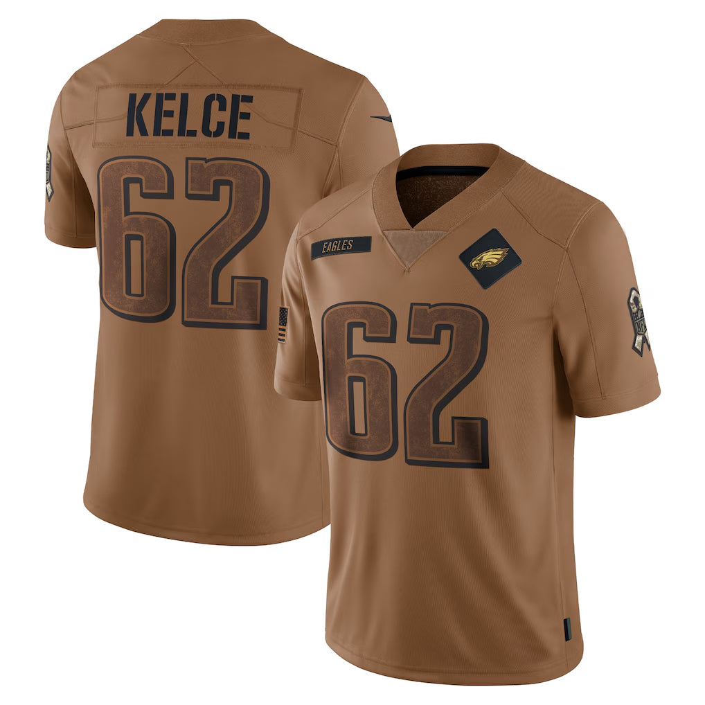 Friene P.Eagles #62 Jason Kelce Player Brown Salute To Service Limited Stitched Jerseys