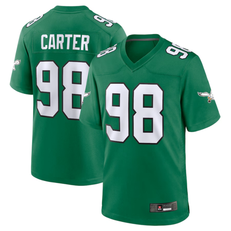 Friene P.Eagles #98 Jalen Carter Green Alternate Game Jersey Stitched American Stitched Jerseys